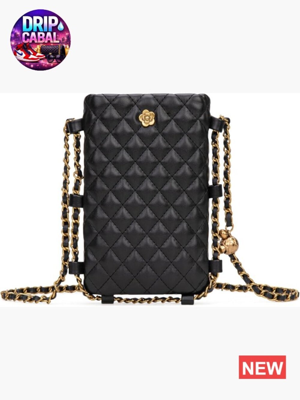 Quilted Small Crossbody Purse with Gold Chain, Vegan Leather Cell Phone Bag